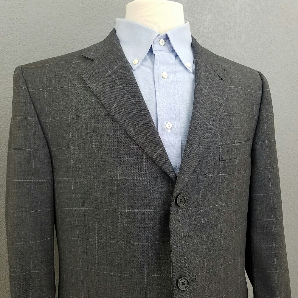 42L/44L Burberry Windowpane Wool Sport Coat Blazer - Picture 5 of 8